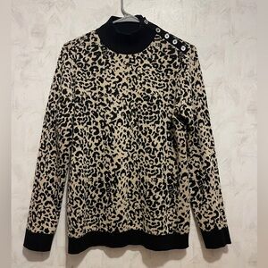 Calvin Klein women’s cream/ black leopard print high neck sweater - Medium